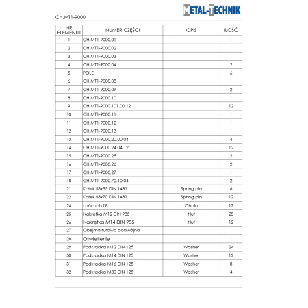 Katalog części zamiennych - Metal-Technik Chwastownik MT1 - 9000